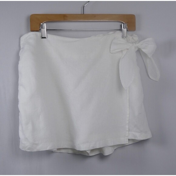 Christian Siriano Dresses & Skirts - Christian Siriano NY 100% Coastal Linen Skort Women’s L White Bow Elastic Waist
